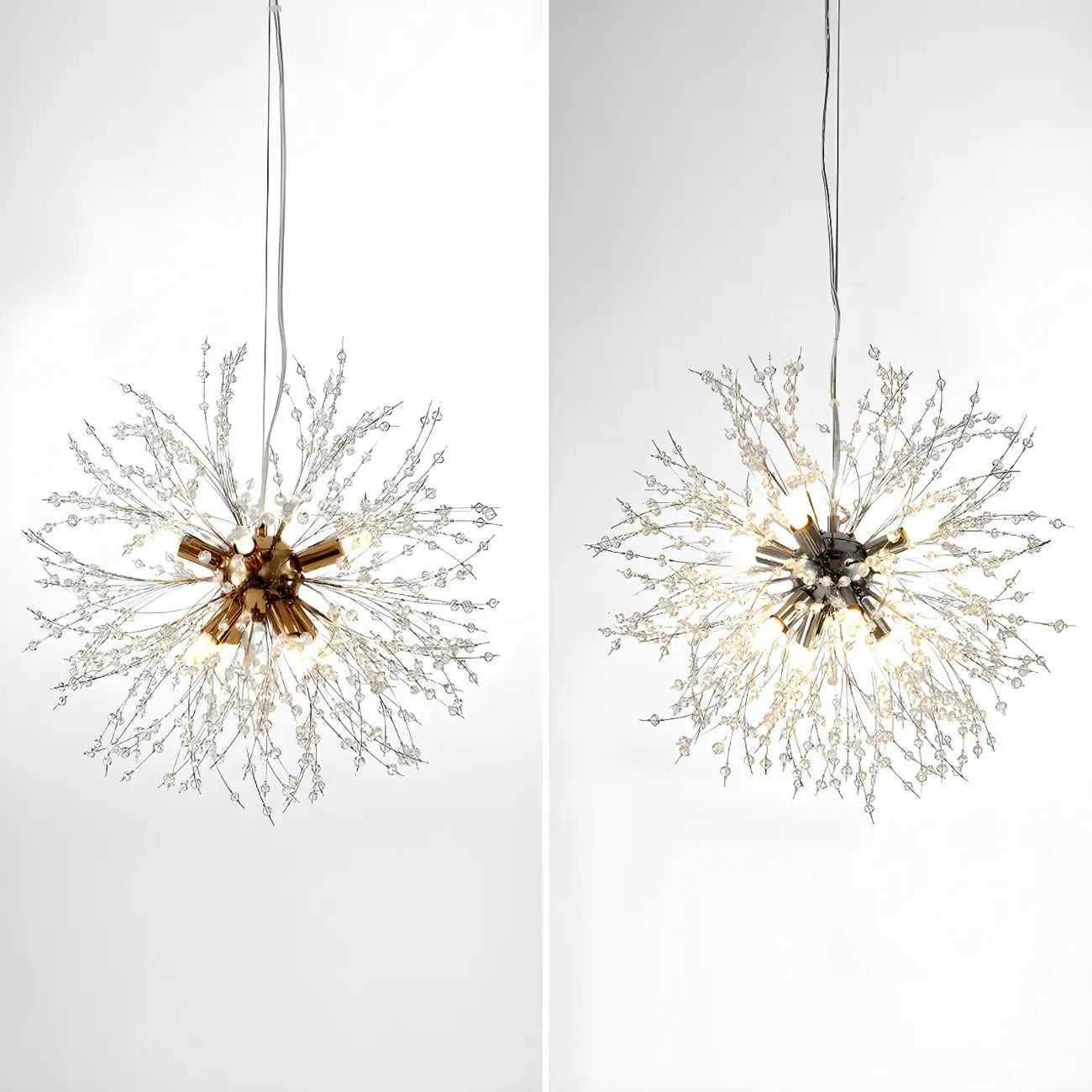 Lampadario Sputnik moderno regolabile con cristalli dorati a esplosione