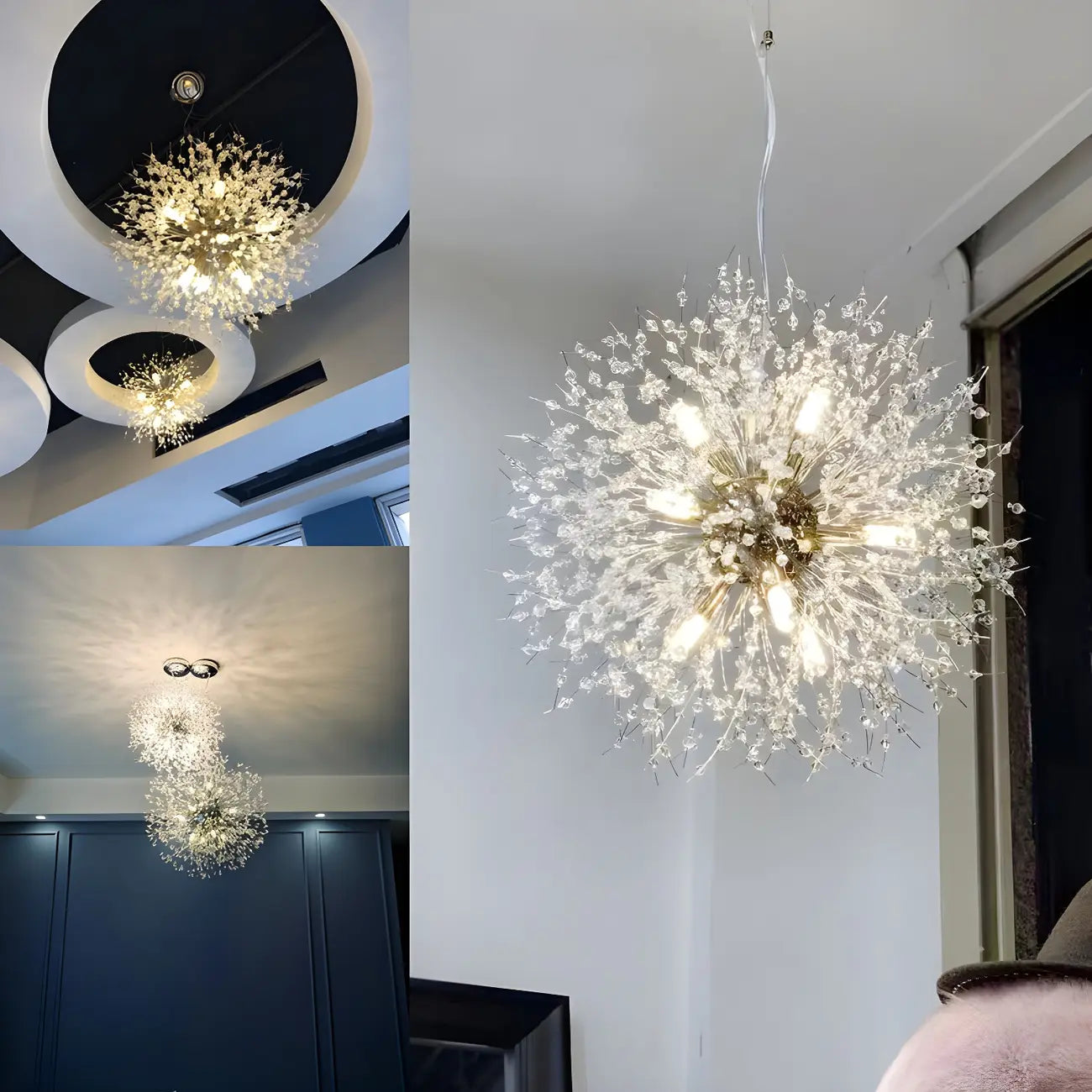Lampadario Sputnik moderno regolabile con cristalli dorati a esplosione