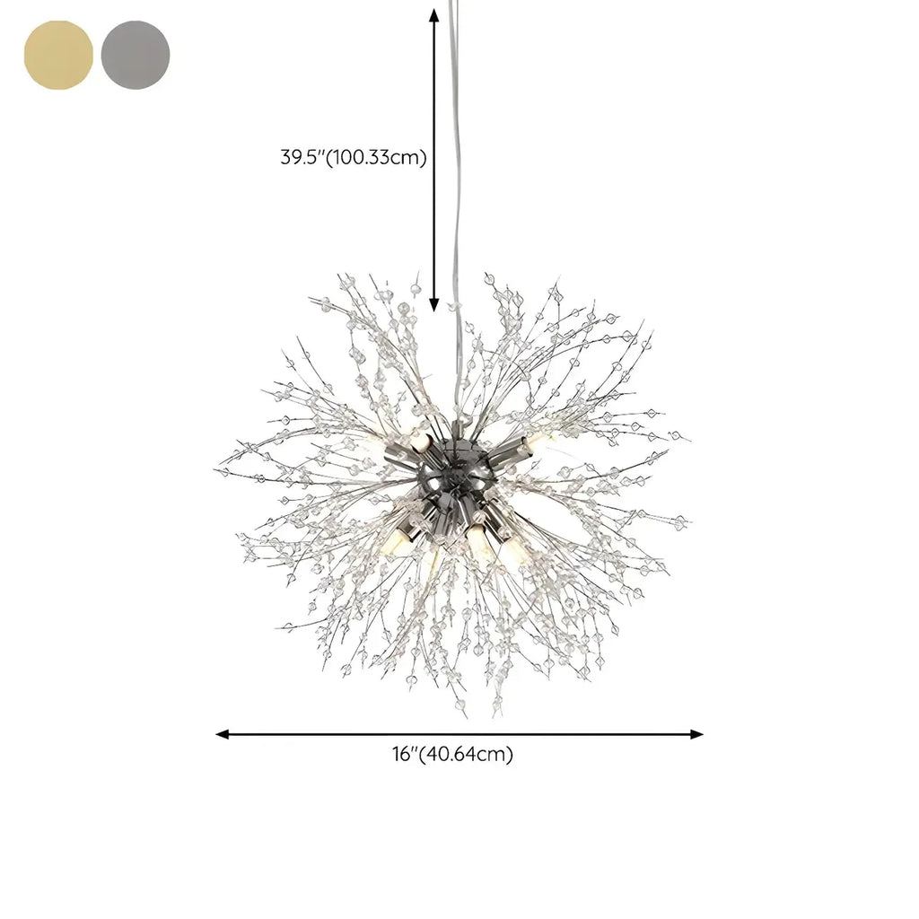 Lampadario Sputnik moderno regolabile con cristalli dorati a esplosione