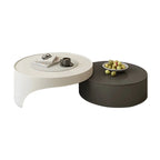 Table basse ronde moderne en bois gris avec tiroir