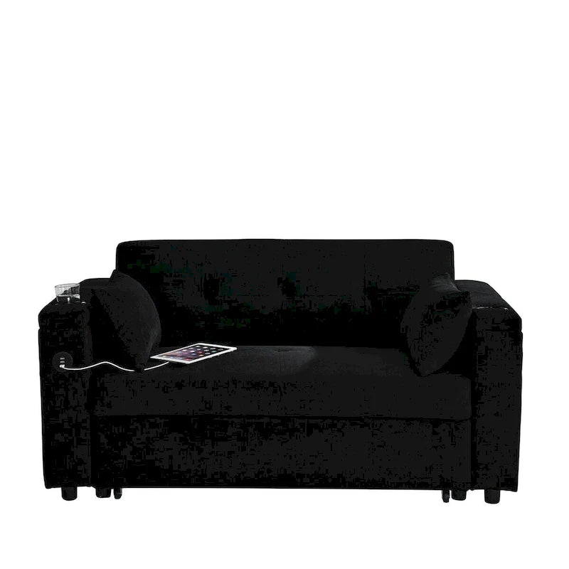 Canapé-lit gigogne 54 po, canapé-lit inclinable 2 places avec rangement, oreiller lombaire, prise USB