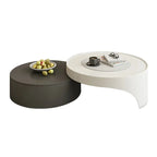 Table basse ronde moderne en bois gris avec tiroir