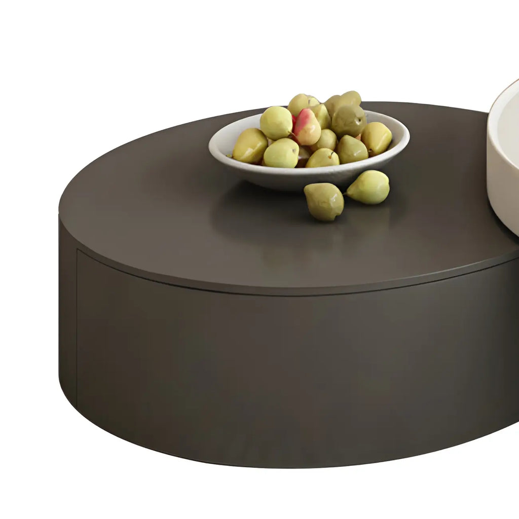 Table basse ronde moderne en bois gris avec tiroir