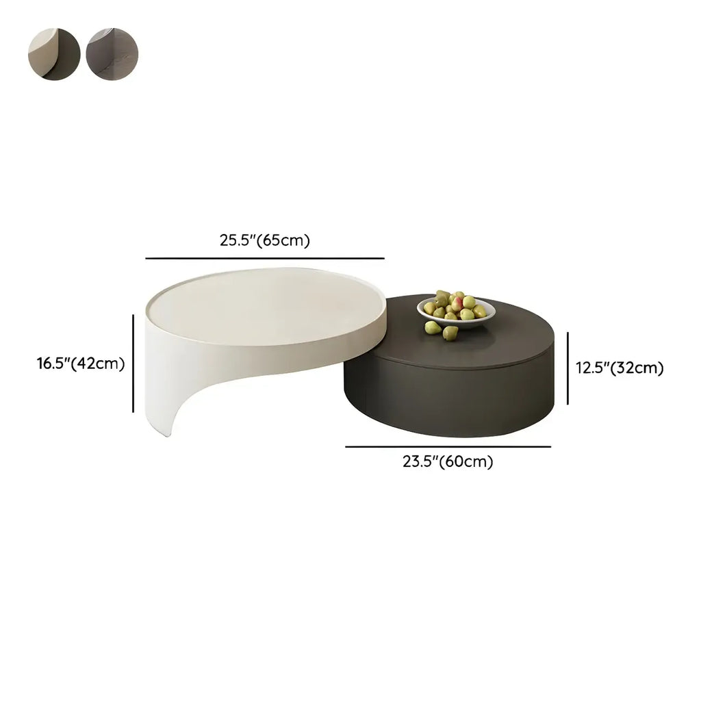 Table basse ronde moderne en bois gris avec tiroir