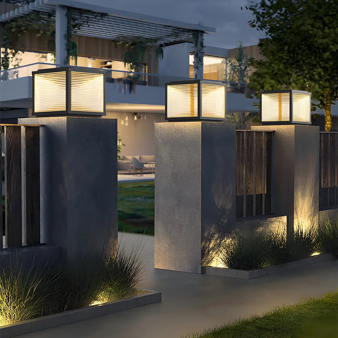 Lampes solaires d'extérieur modernes à bande noire cubique