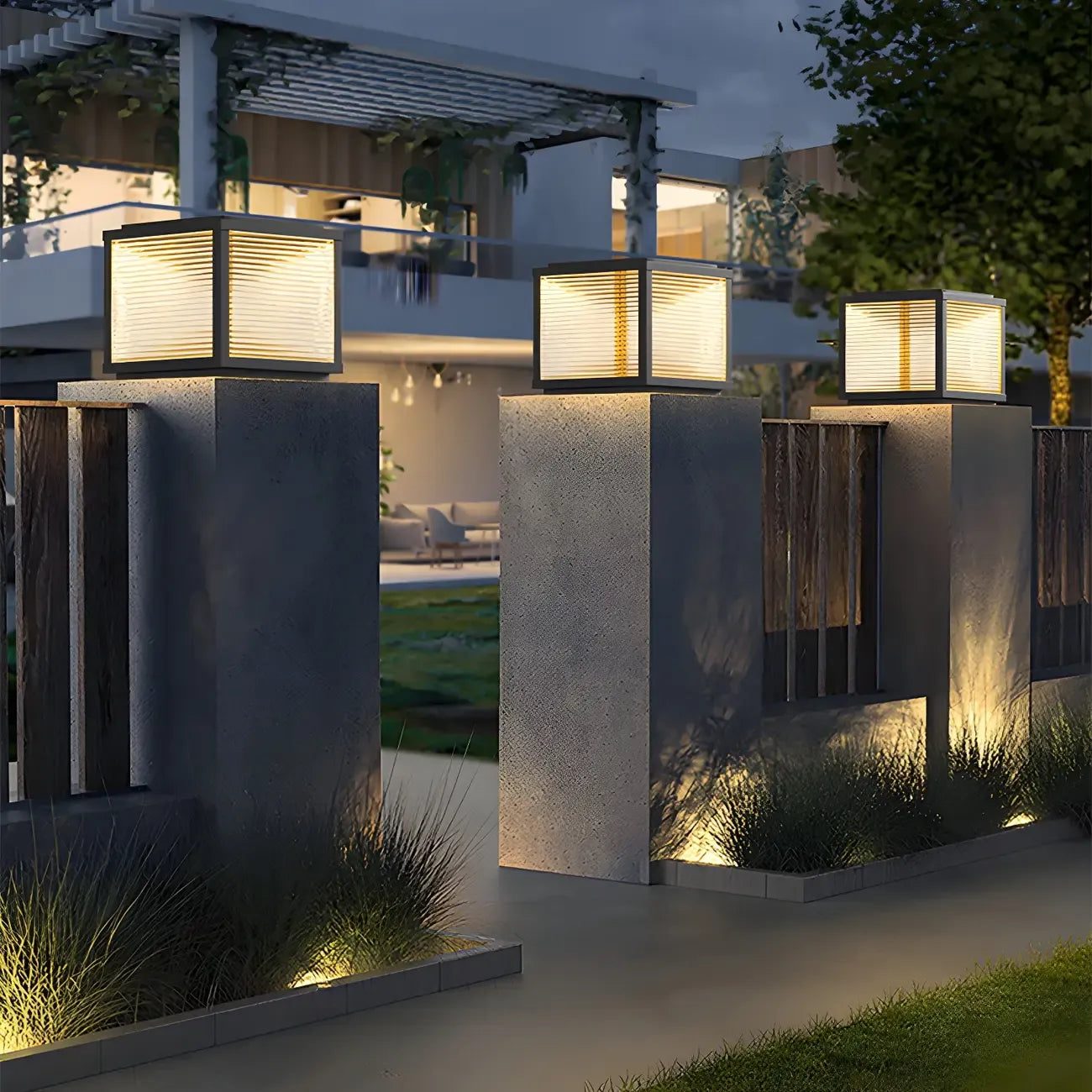 Lampes solaires d'extérieur modernes à bande noire cubique
