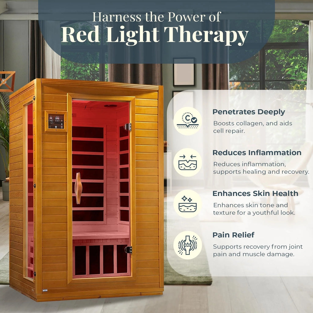 Sauna infrarouge lointain à faible champ électromagnétique Dynamic Saunas Andora pour 2 personnes, en bois de pruche du Canada