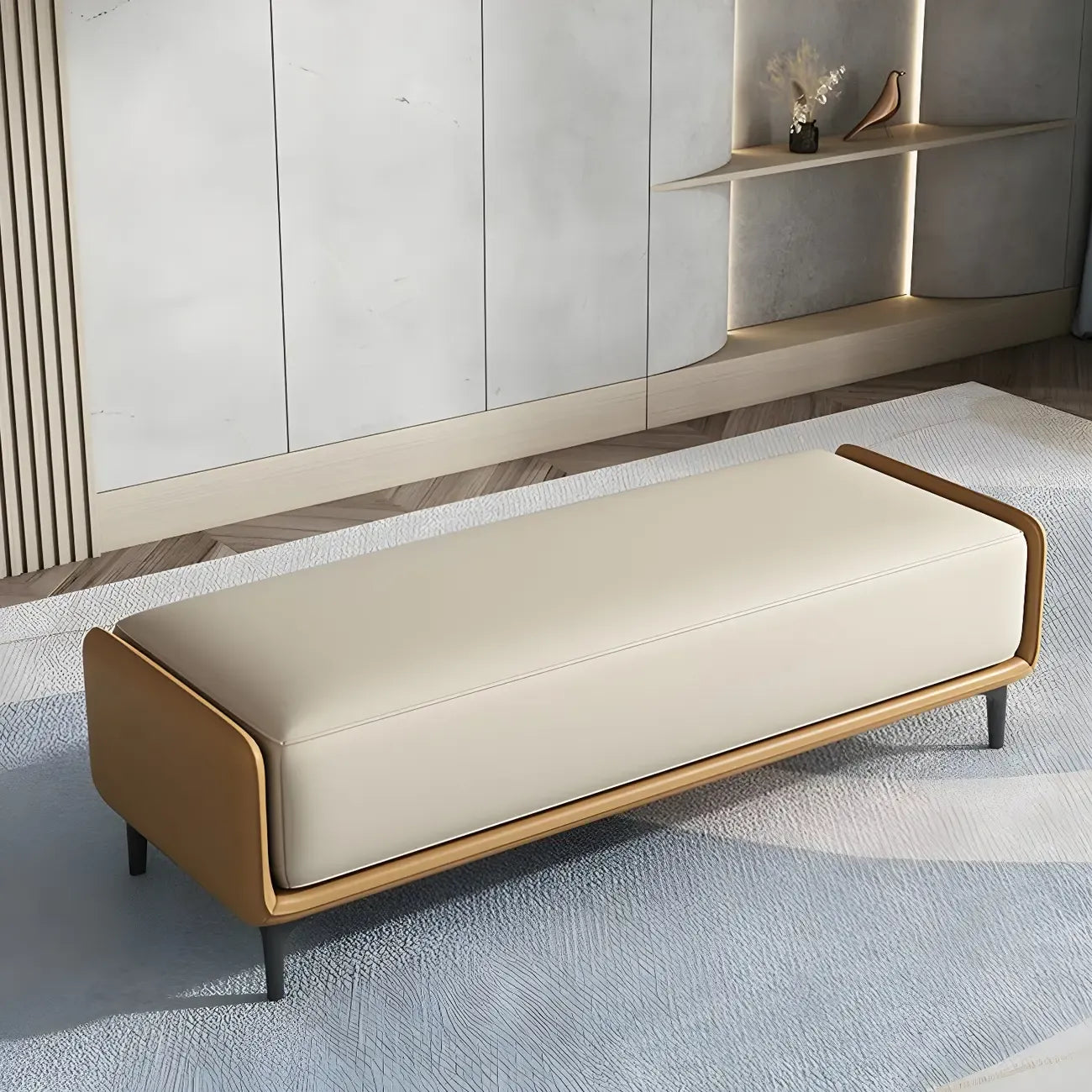 Panca da camera da letto rettangolare imbottita in pelle larga 15 con contenitore
