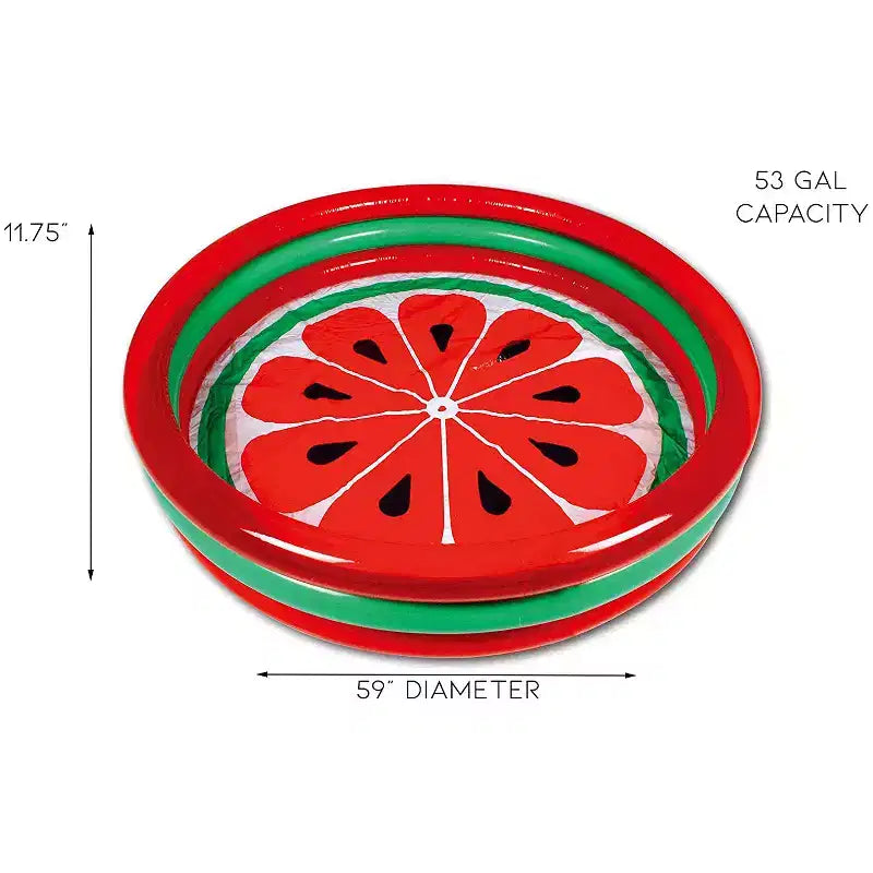 Hoovy Piscine gonflable facile à installer, 150 x 30 cm, 3 anneaux, capacité 200 L, motif pastèque, portable, pour enfants et adultes