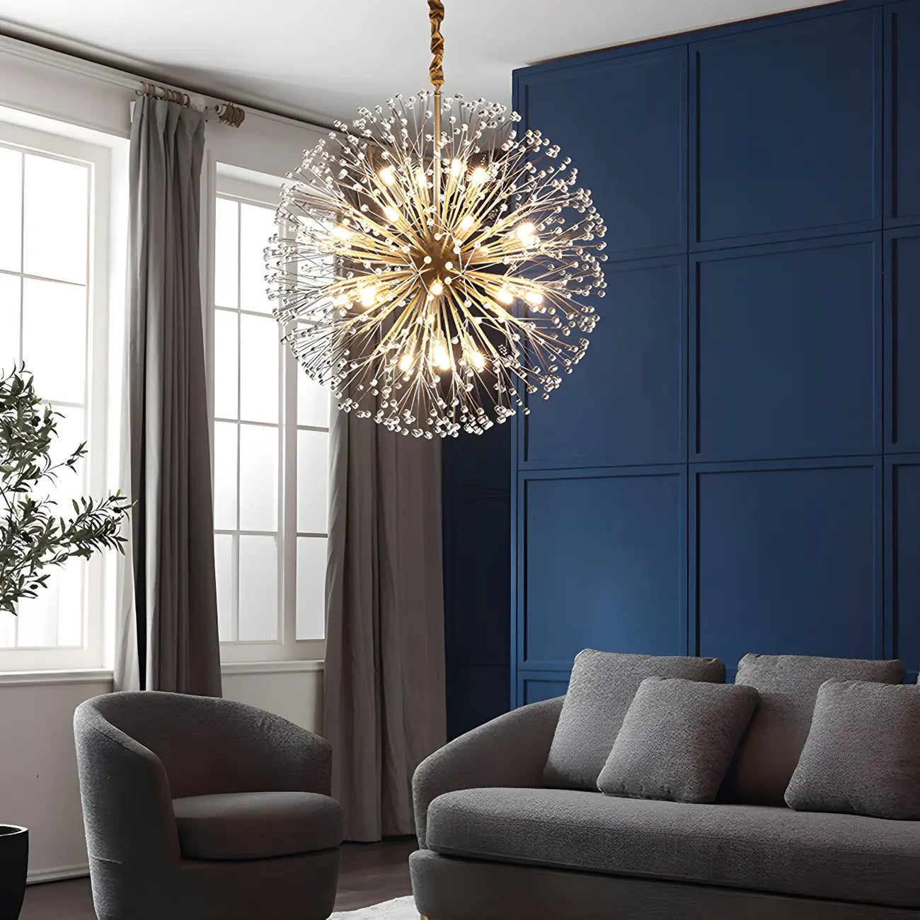 Lustre moderne Sputnik en cristal doré réglable, à motif d'étoile, réglable