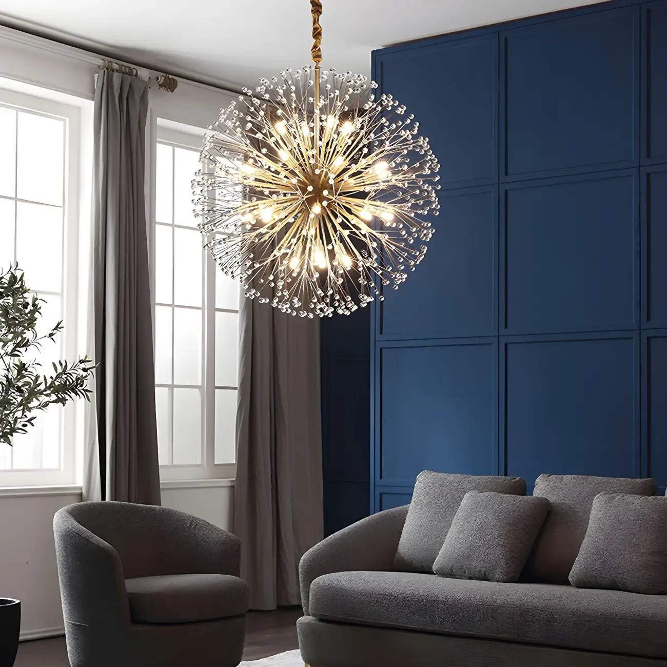 Lustre moderne Sputnik en cristal doré réglable, à motif d'étoile, réglable