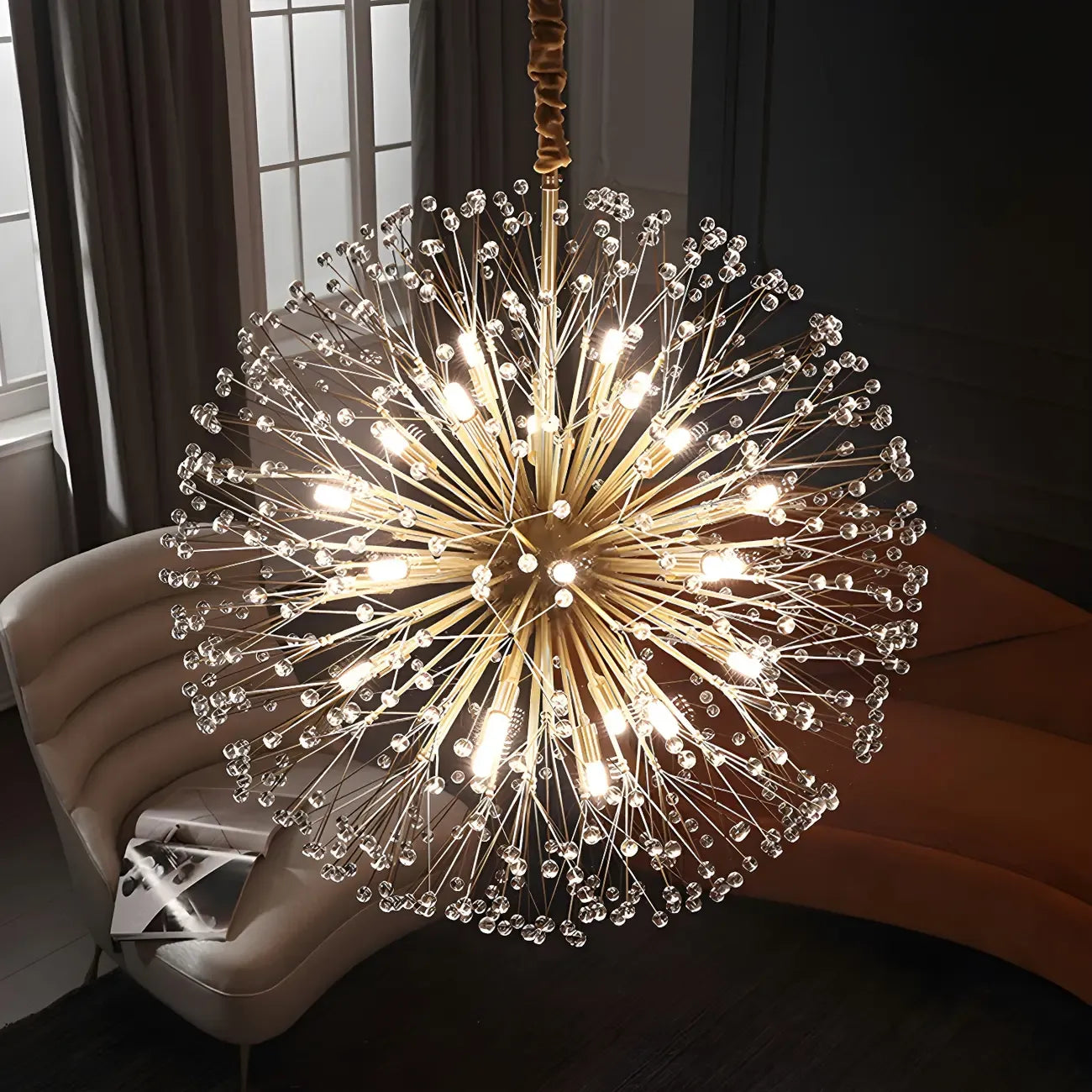 Lustre moderne Sputnik en cristal doré réglable, à motif d'étoile, réglable