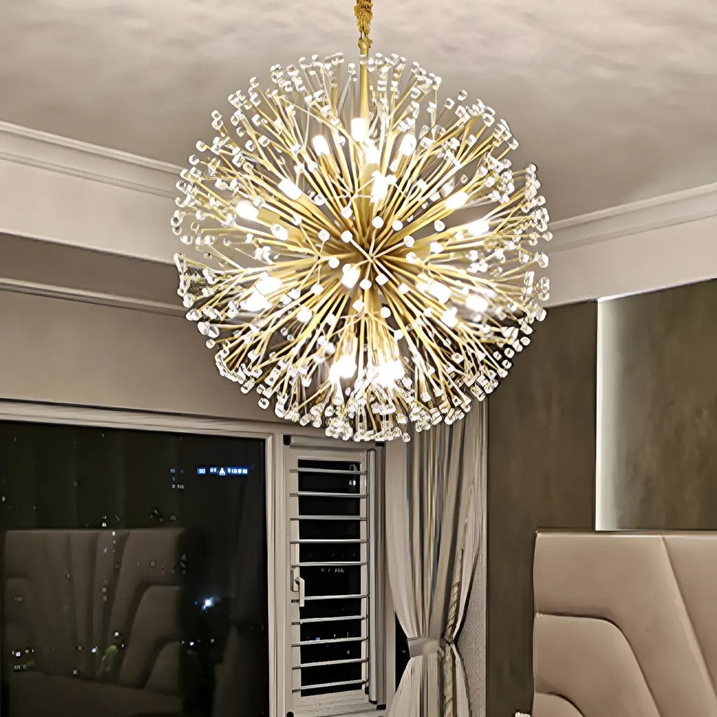 Lustre moderne Sputnik en cristal doré réglable, à motif d'étoile, réglable
