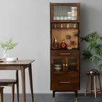 Credenza con ante in vetro e ripiani regolabili in legno di noce per sala da pranzo