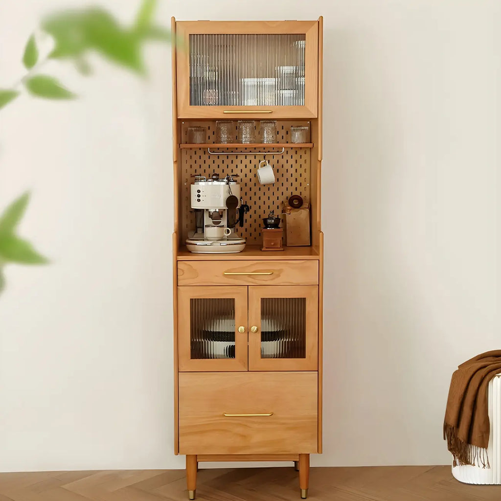Credenza con ante in vetro e ripiani regolabili in legno di noce per sala da pranzo