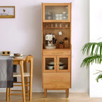 Credenza con ante in vetro e ripiani regolabili in legno di noce per sala da pranzo