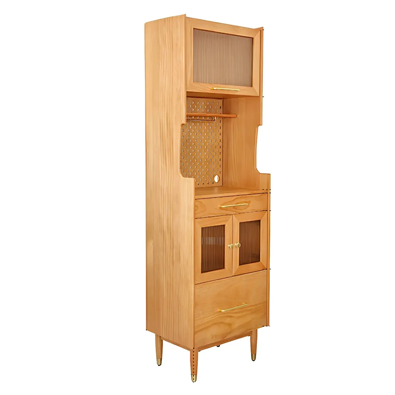 Credenza con ante in vetro e ripiani regolabili in legno di noce per sala da pranzo
