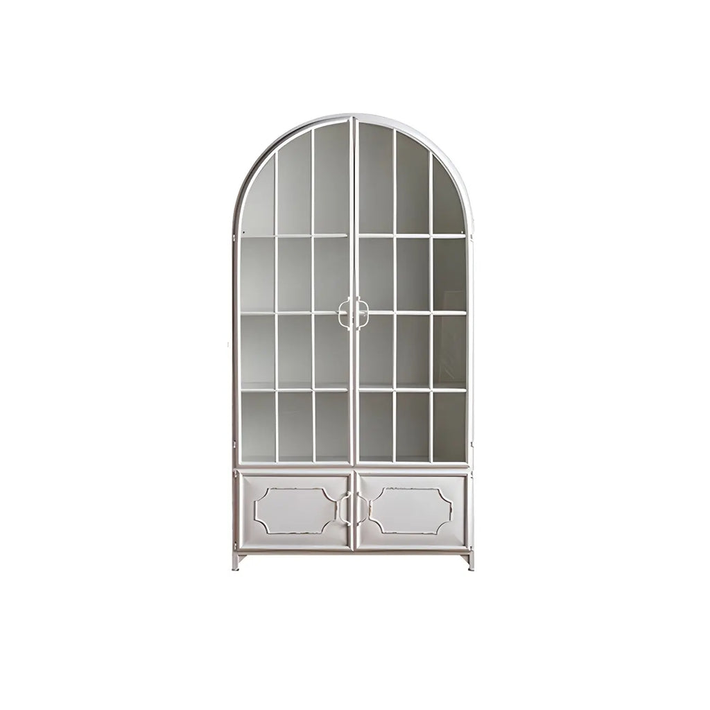 Vitrine moderne cintrée en bois et porte vitrée