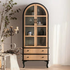 Vitrine moderne cintrée en bois et porte vitrée