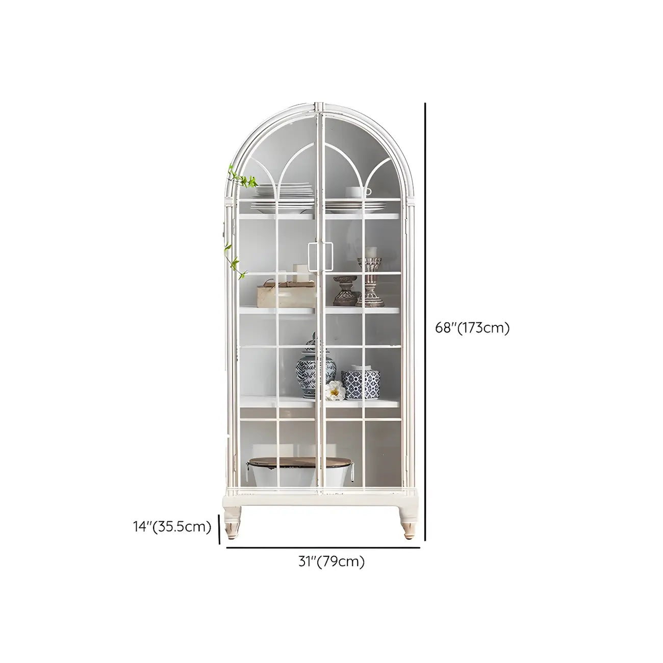 Vitrine moderne cintrée en bois et porte vitrée