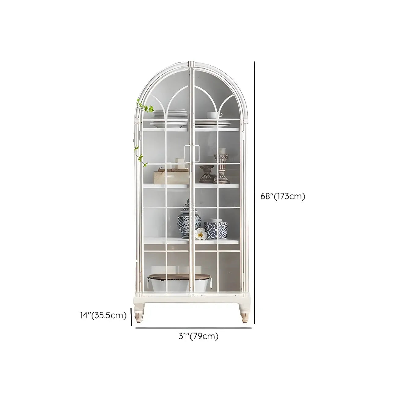 Vitrine moderne cintrée en bois et porte vitrée