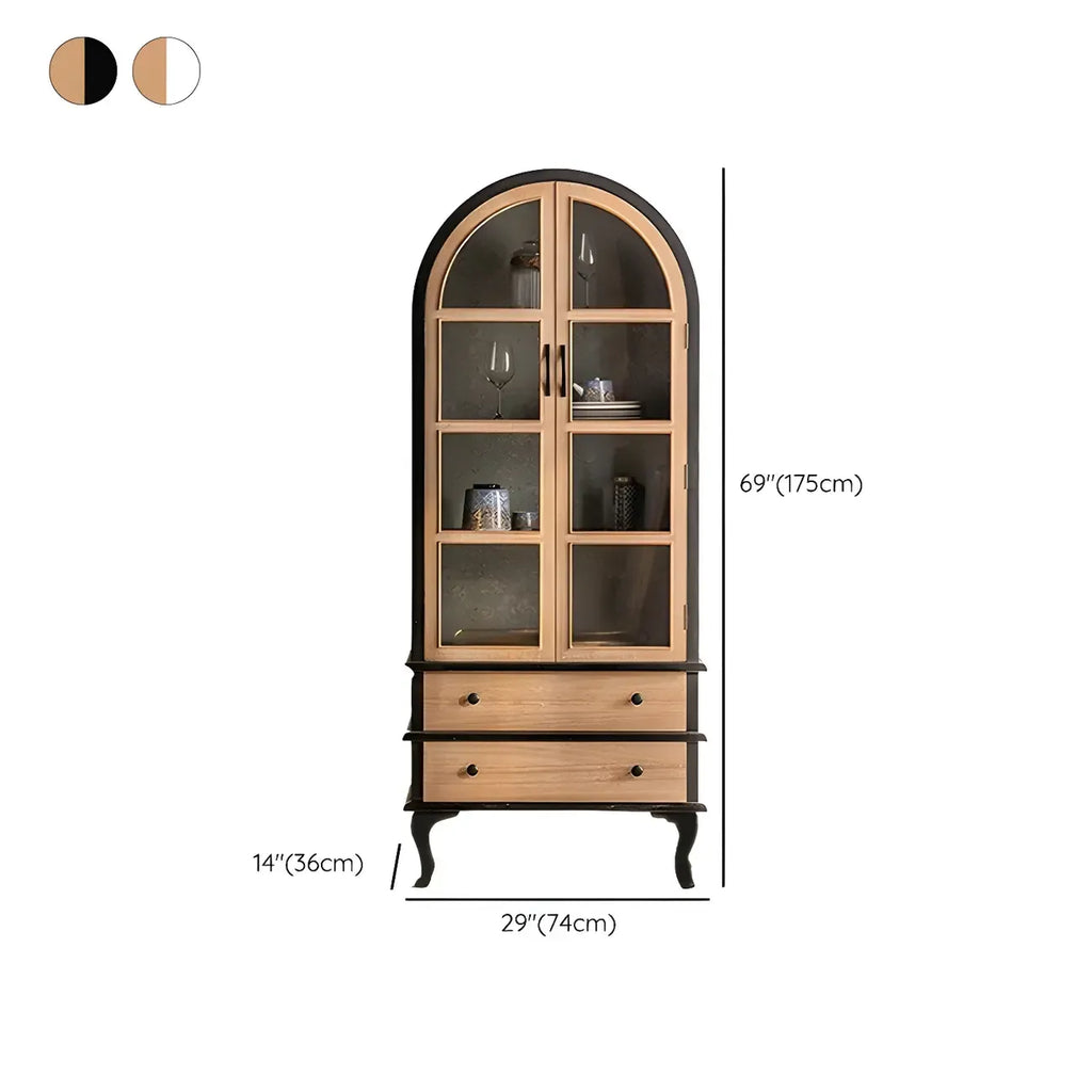 Vitrine moderne cintrée en bois et porte vitrée