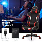 Chaise de Massage et de Gaming Inclinable et Pivotante Costway avec Soutien Lombaire Blanche\Bleue\Grise\Rouge