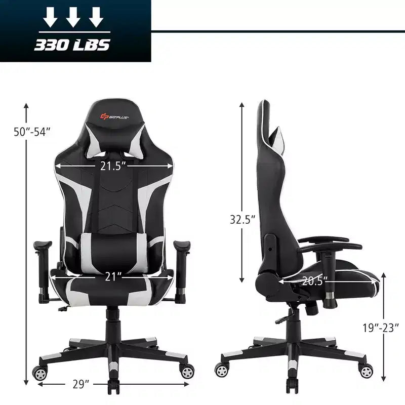 Chaise de Massage et de Gaming Inclinable et Pivotante Costway avec Soutien Lombaire Blanche\Bleue\Grise\Rouge