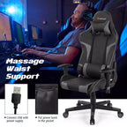Chaise de bureau de jeu de massage inclinable et pivotante Costway avec support lombaire