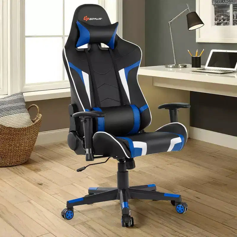 Chaise de bureau de jeu de massage inclinable et pivotante Costway avec support lombaire