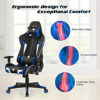 Chaise de bureau de jeu de massage inclinable et pivotante Costway avec support lombaire