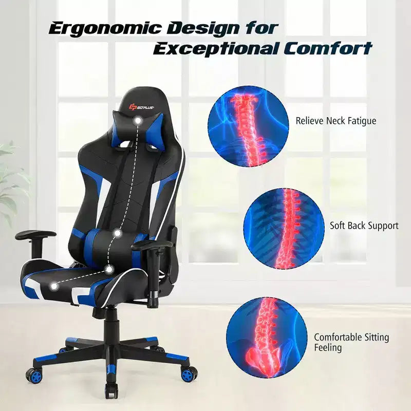 Chaise de bureau de jeu de massage inclinable et pivotante Costway avec support lombaire