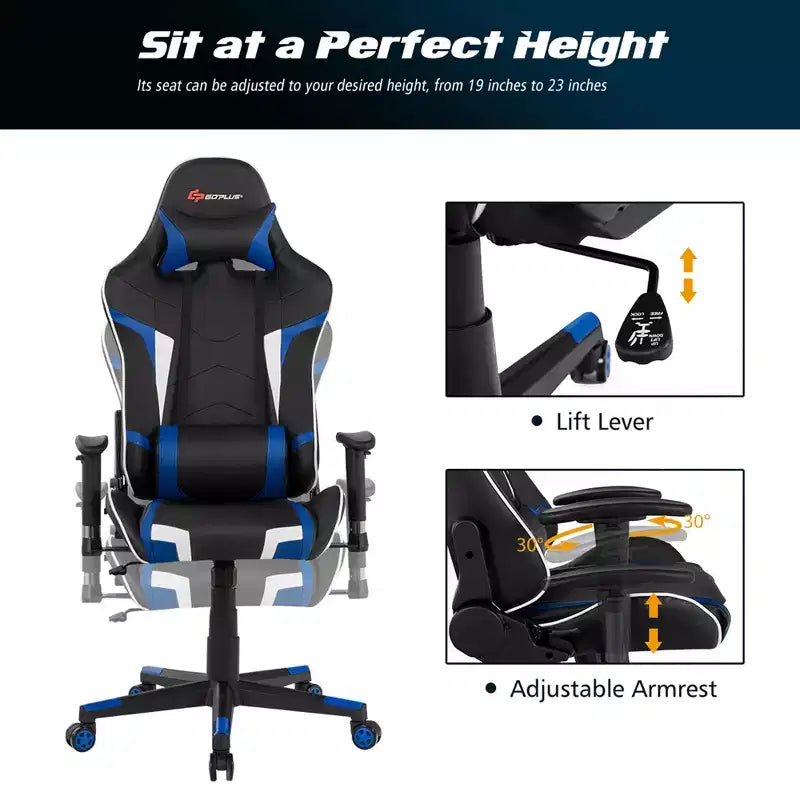 Chaise de bureau de jeu de massage inclinable et pivotante Costway avec support lombaire
