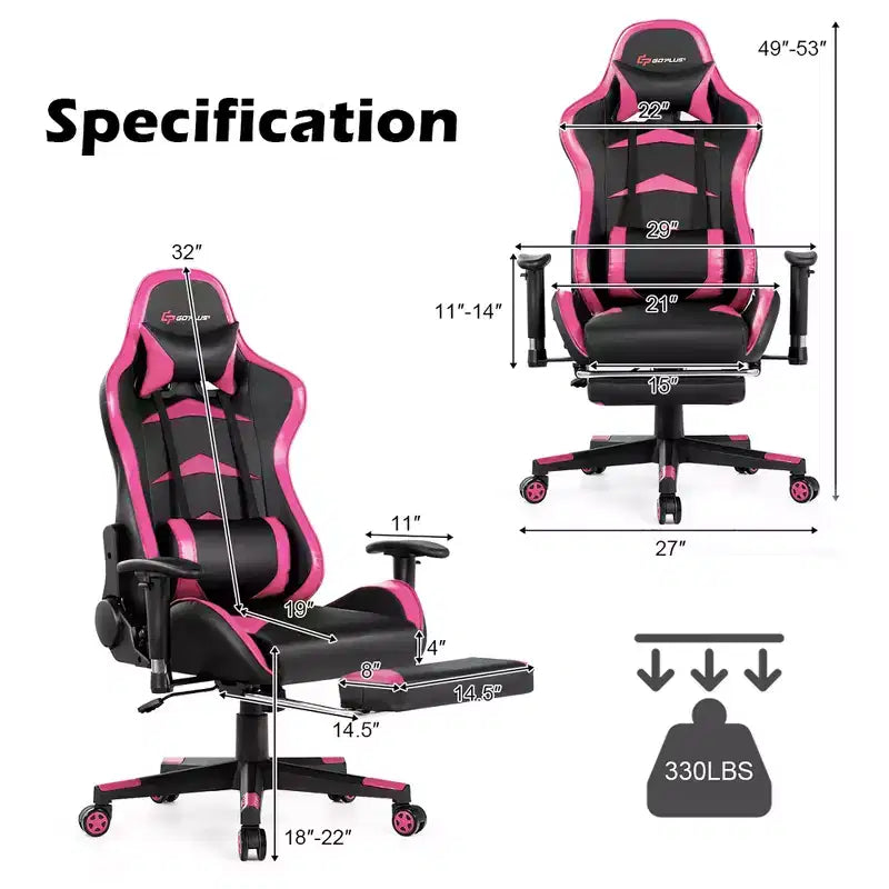 Chaise de bureau de massage gamer inclinable et pivotante Costway Racing avec repose-pieds