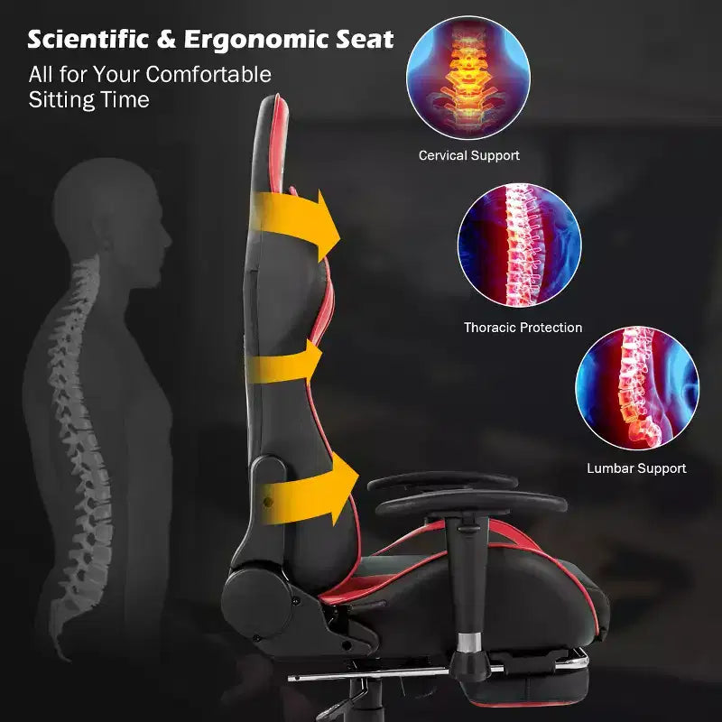 Chaise de bureau de massage gamer inclinable et pivotante Costway Racing avec repose-pieds