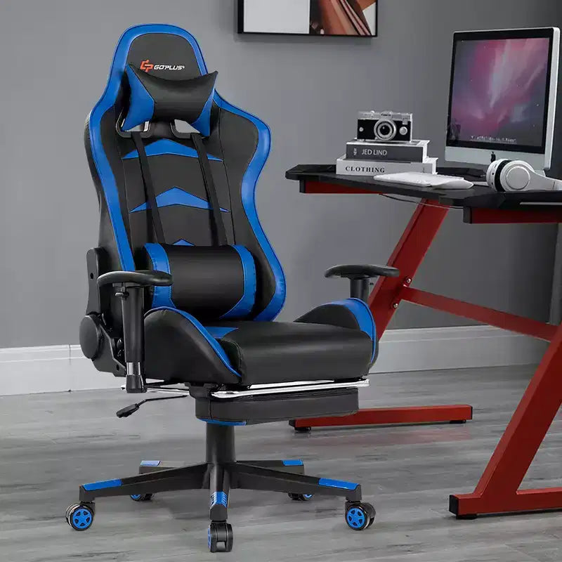 Chaise de bureau de massage gamer inclinable et pivotante Costway Racing avec repose-pieds