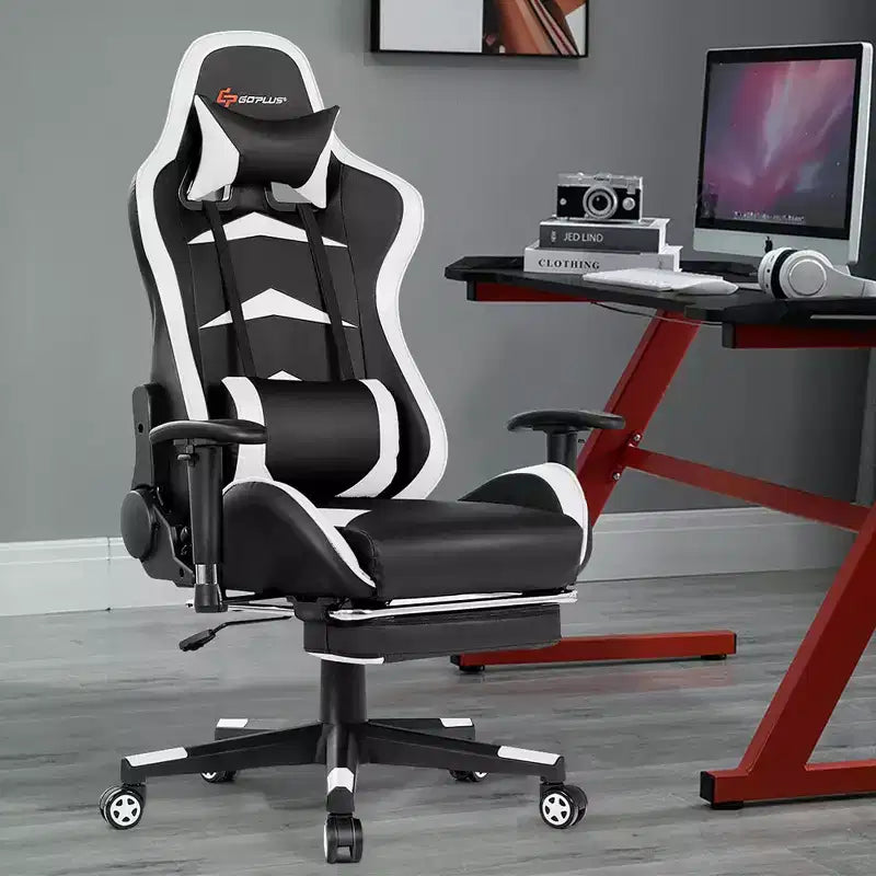 Chaise de bureau de massage gamer inclinable et pivotante Costway Racing avec repose-pieds