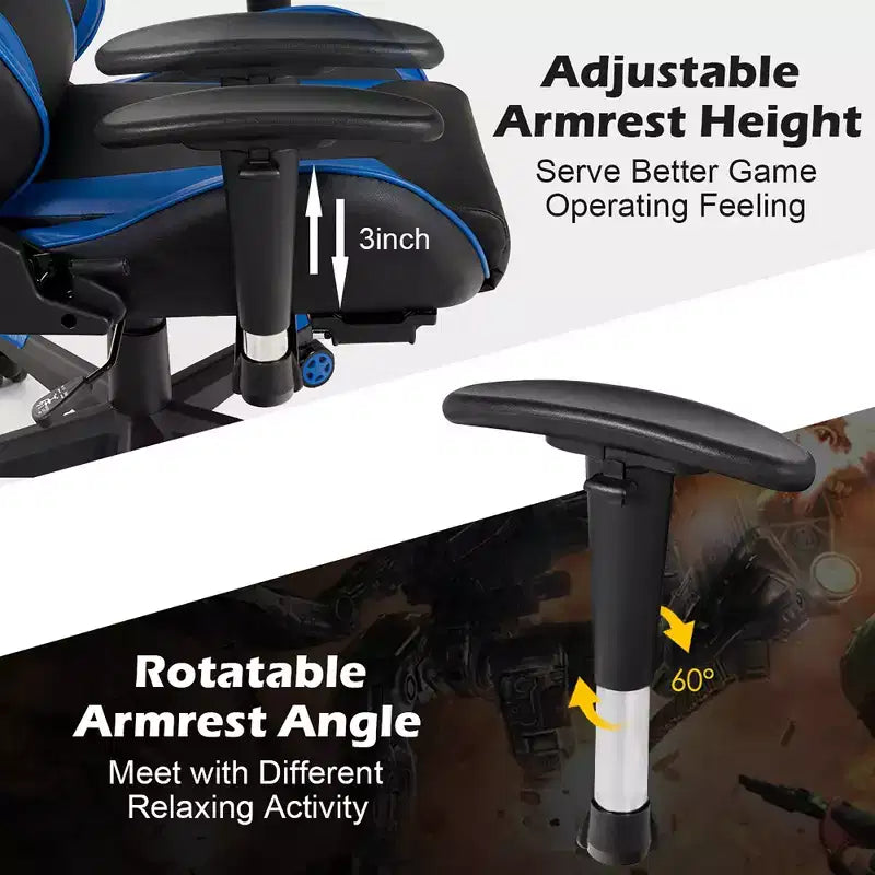 Chaise de bureau de massage gamer inclinable et pivotante Costway Racing avec repose-pieds