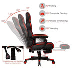 Costway Fauteuil de Massage Gaming Inclinable, Fauteuil de Bureau de Course pour Ordinateur avec Repose-Pieds Blanc/Noir/Bleu/Rouge