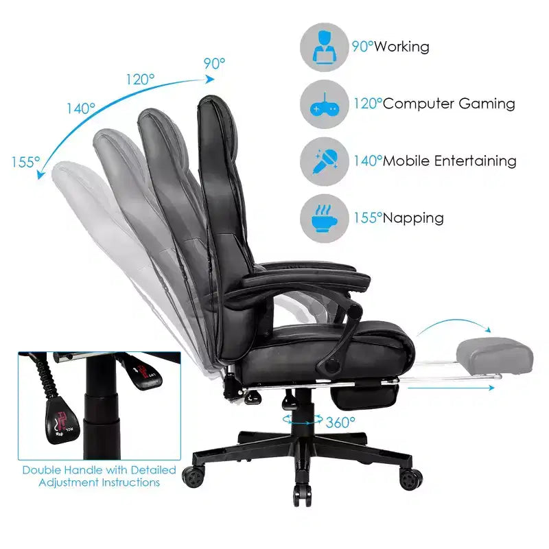 Costway Fauteuil de Massage Gaming Inclinable, Fauteuil de Bureau de Course pour Ordinateur avec Repose-Pieds Blanc/Noir/Bleu/Rouge