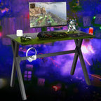 Bureau de jeu Costway avec porte-gobelet et support pour casque, poste de travail pour joueur