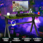 Bureau de jeu Costway avec porte-gobelet et support pour casque, poste de travail pour joueur
