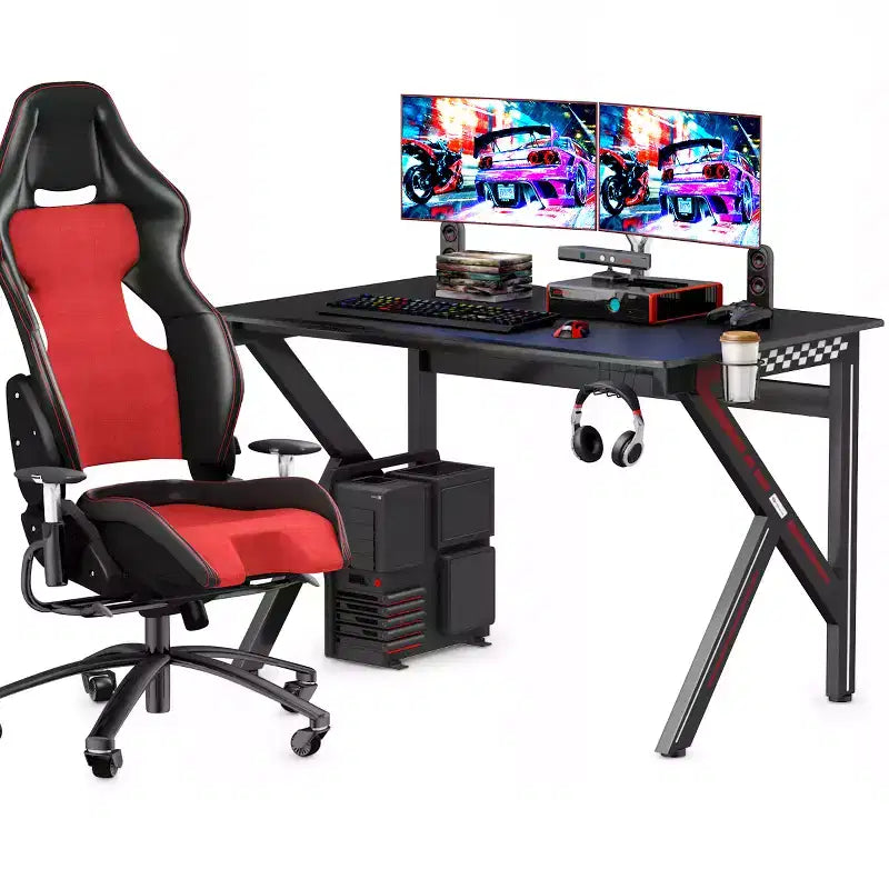 Bureau de jeu Costway Table d'ordinateur pour joueurs E-Sport en K avec porte-gobelet Crochet Maison Nouveau