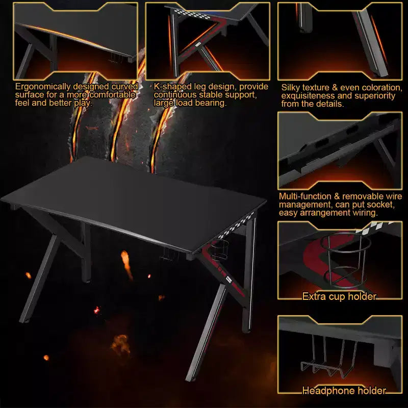 Bureau de jeu Costway Table d'ordinateur pour joueurs E-Sport en K avec porte-gobelet Crochet Maison Nouveau