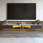 Meuble TV suspendu en bois glamour avec plateau en marbre pour salon