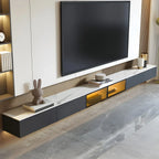 Meuble TV suspendu en bois glamour avec plateau en marbre pour salon