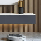 Meuble TV suspendu en bois glamour avec plateau en marbre pour salon