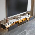 Meuble TV suspendu en bois glamour avec plateau en marbre pour salon
