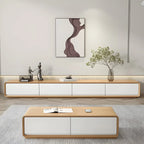 Mobile TV sospeso lungo 79, in legno naturale, con cassetti