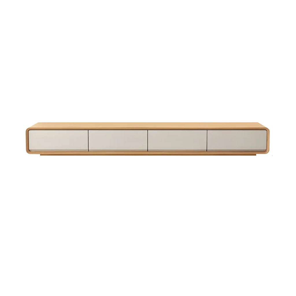 Mobile TV sospeso lungo 79, in legno naturale, con cassetti